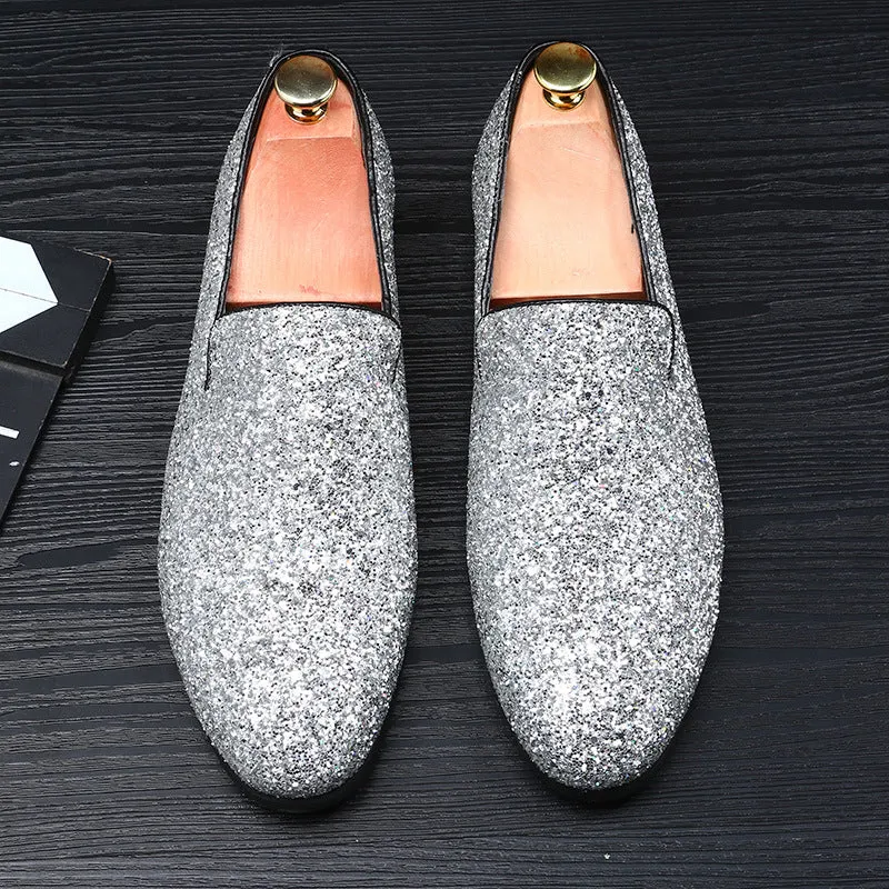 Men's shoes Beans shoes British fashion pointed leather shoes Korean sequined personality men's shoes plus size foreign trade shoes