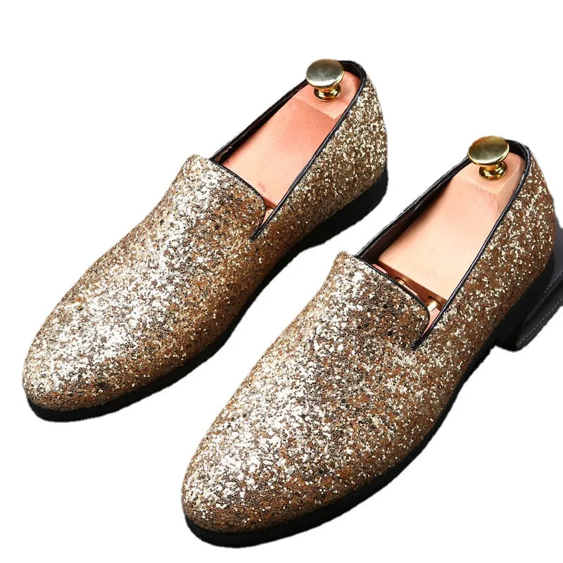 Men's shoes Beans shoes British fashion pointed leather shoes Korean sequined personality men's shoes plus size foreign trade shoes