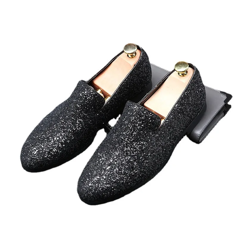 Men's shoes Beans shoes British fashion pointed leather shoes Korean sequined personality men's shoes plus size foreign trade shoes