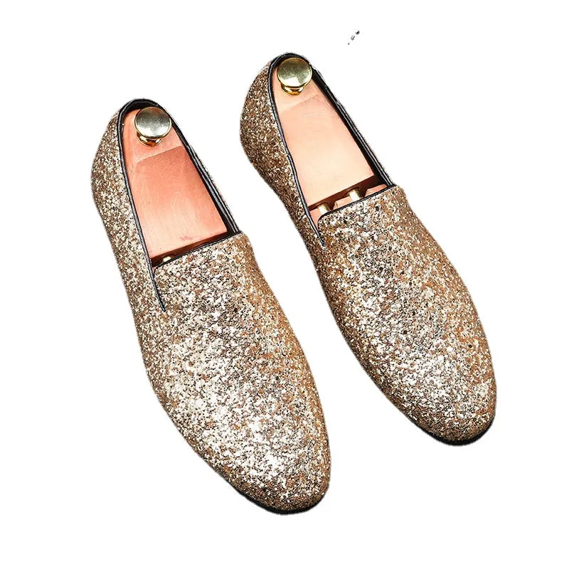 Men's shoes Beans shoes British fashion pointed leather shoes Korean sequined personality men's shoes plus size foreign trade shoes