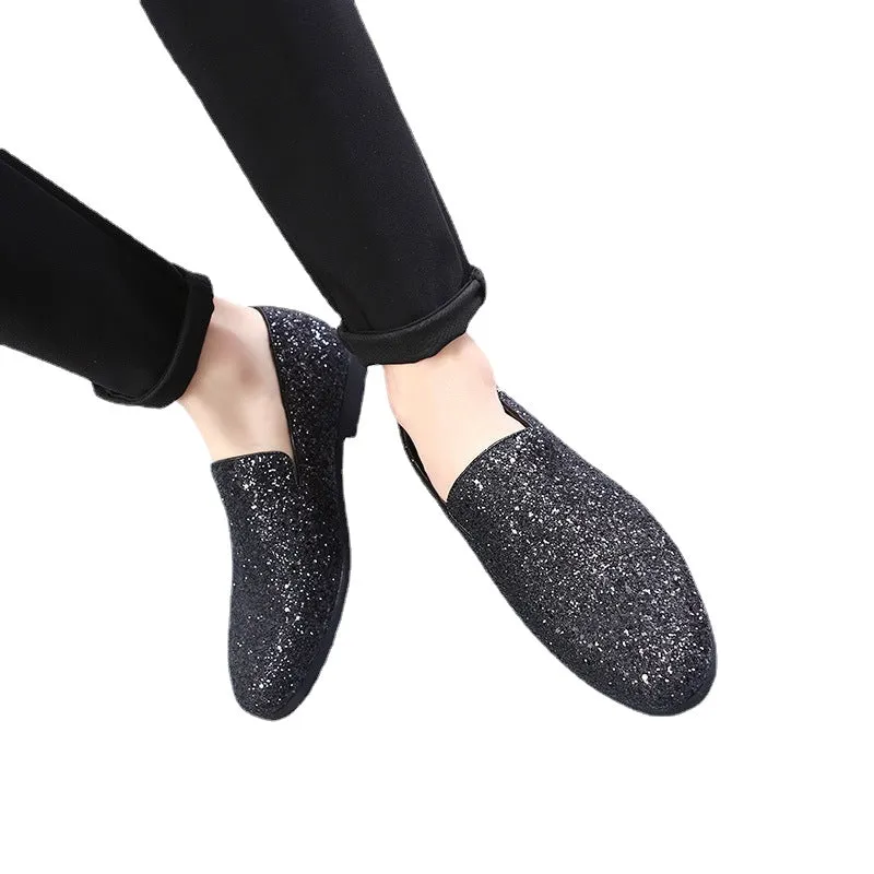 Men's shoes Beans shoes British fashion pointed leather shoes Korean sequined personality men's shoes plus size foreign trade shoes