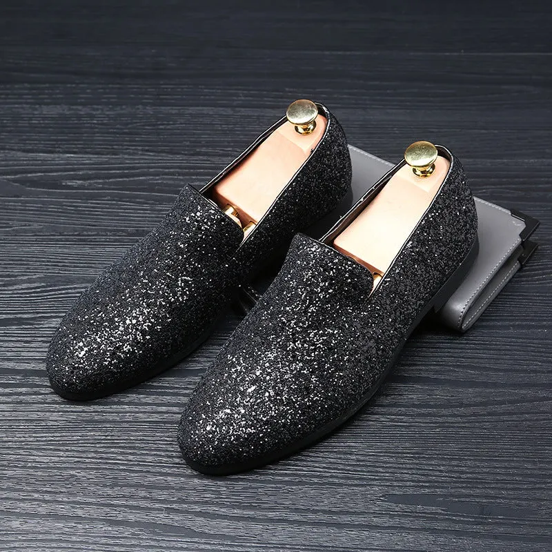 Men's shoes Beans shoes British fashion pointed leather shoes Korean sequined personality men's shoes plus size foreign trade shoes