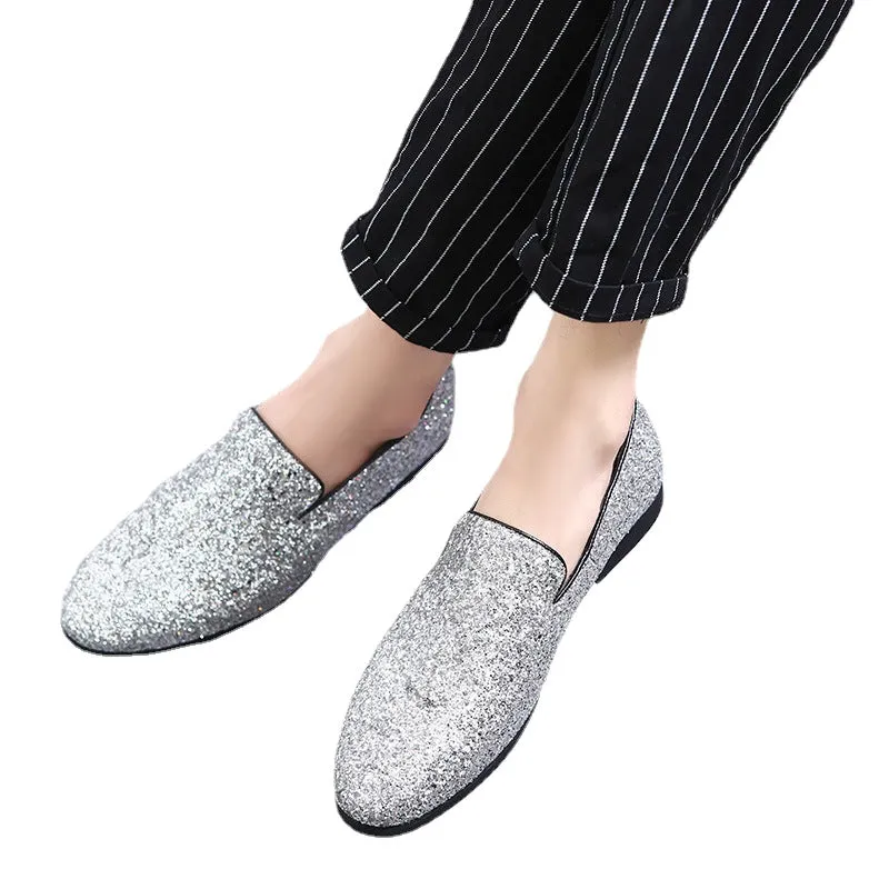 Men's shoes Beans shoes British fashion pointed leather shoes Korean sequined personality men's shoes plus size foreign trade shoes