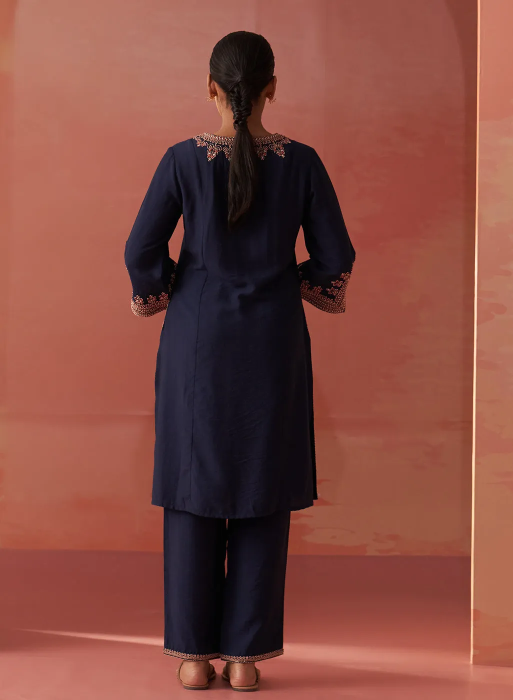 Nikhat Navy Blue Embroidered Rayon Co-ord Set for Women