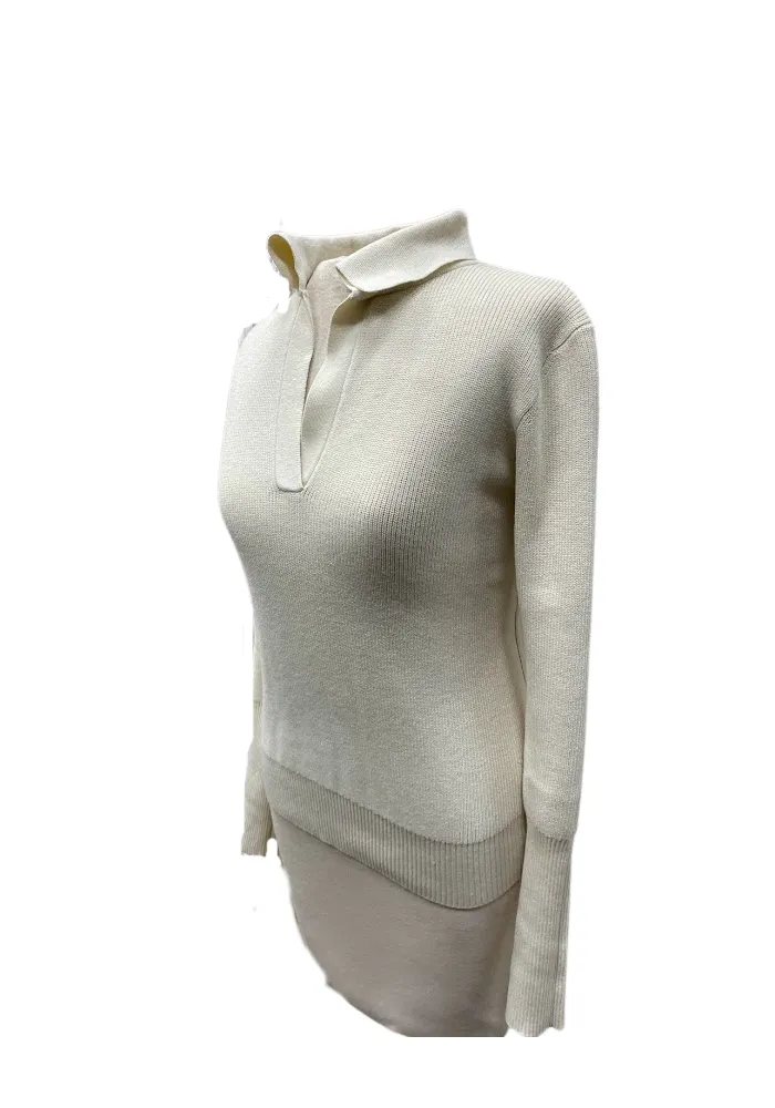 Open Collar Sweater | Ivory, Grape