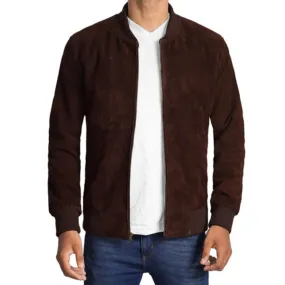 Stylozone Mens Dark Brown Suede Leather Bomber Jacket