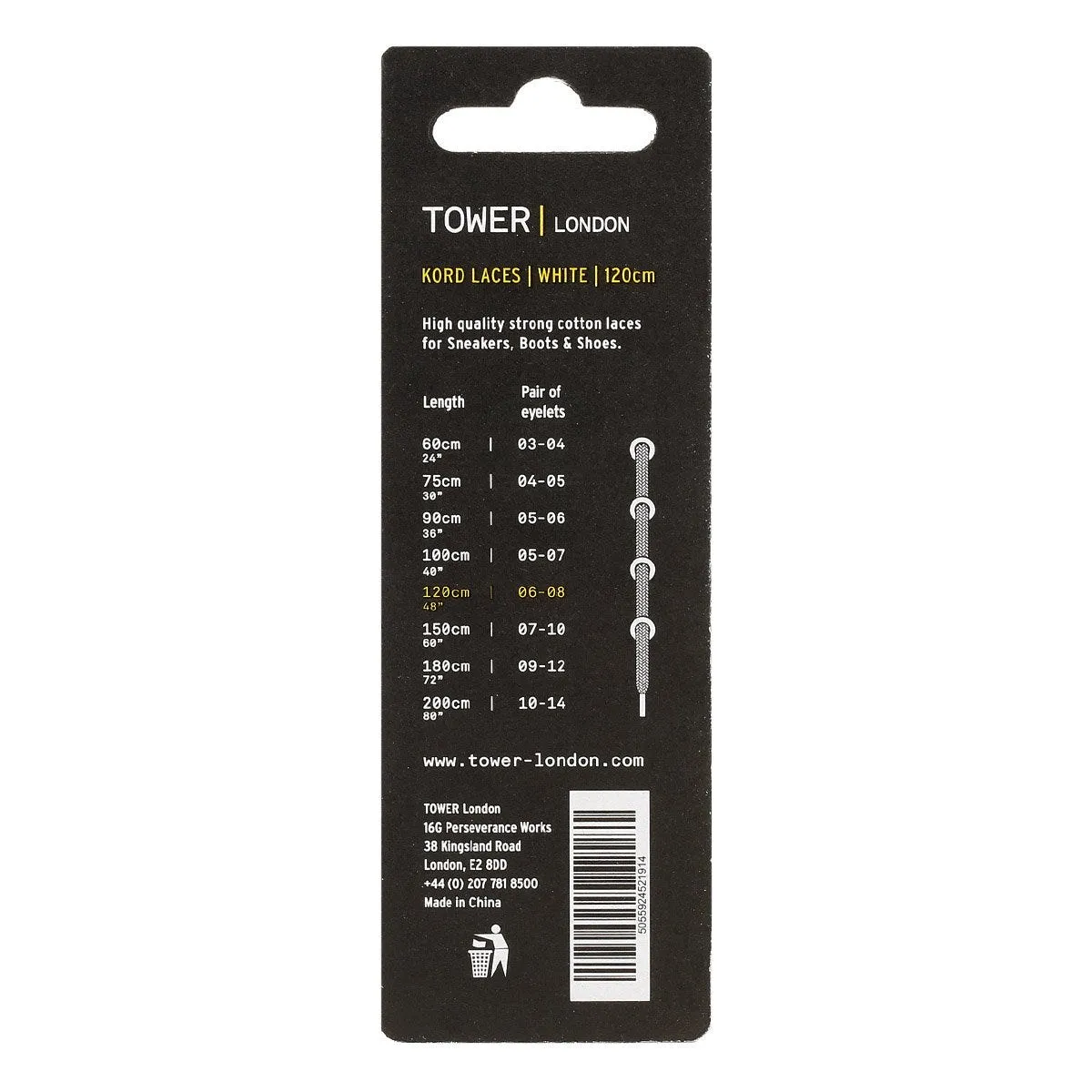 TOWER London White Kord Laces (120cm)