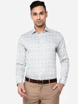 White & Green Printed Slim Fit Party Wear Shirt | Wyre