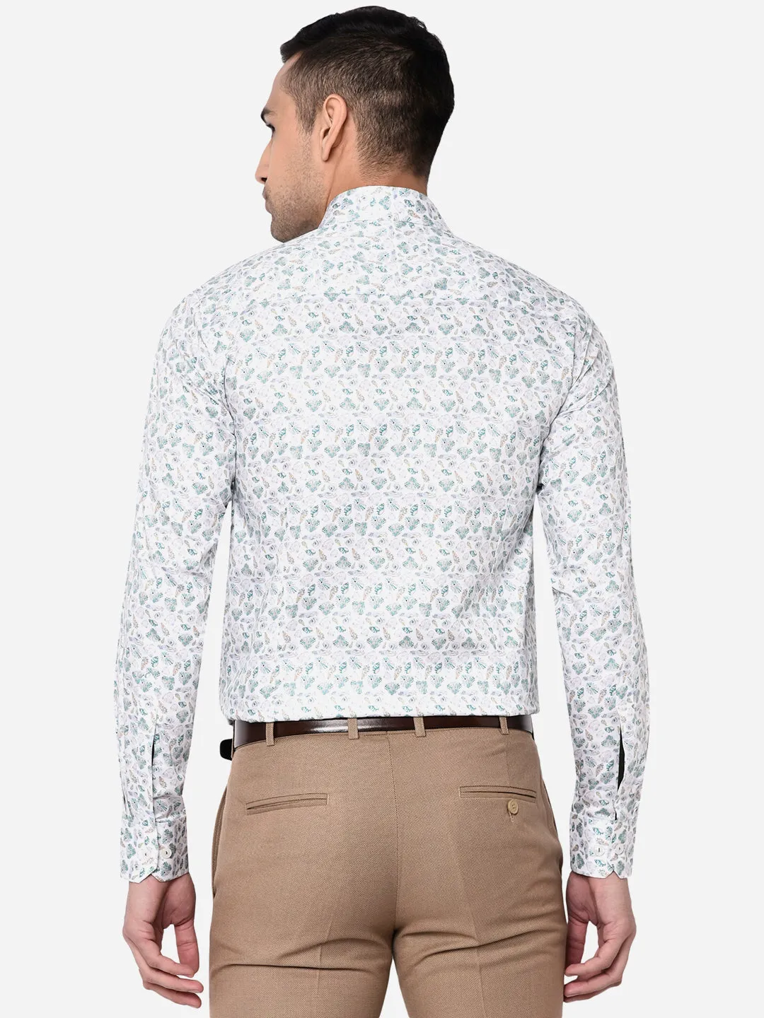 White & Green Printed Slim Fit Party Wear Shirt | Wyre