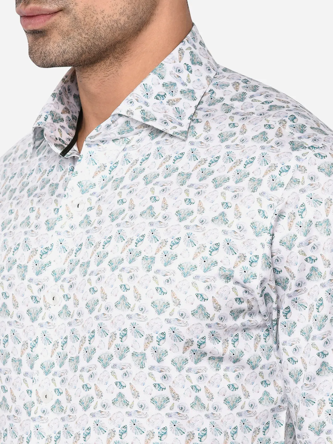 White & Green Printed Slim Fit Party Wear Shirt | Wyre